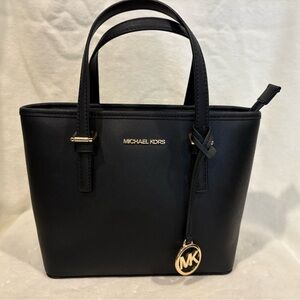 Michael Kors Mini Black Tote with Gold Accents